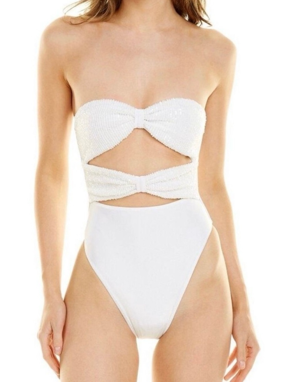 Adriana Degreas White Sequin Cutout One Piece Swimsuit NWT Bridal Size Medium